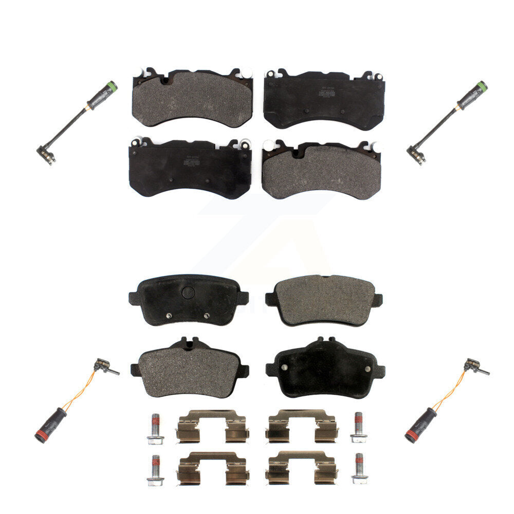 Positive Plus Front Rear Semi-Metallic Disc Brake Pads And Wear Sensors Kit For 2019 Mercedes-Benz GLE43 AMG 3.0L With Cast Iron KPW-101697