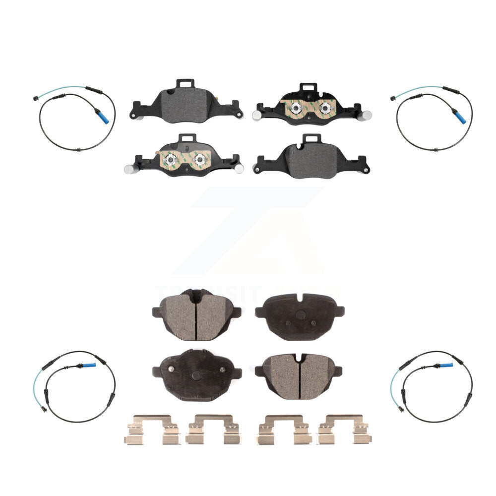 Positive Plus Front Rear Semi-Metallic Disc Brake Pads And Wear Sensors Kit For 2017-2023 BMW 530i xDrive Without Blue Painted Calipers KPW-101704