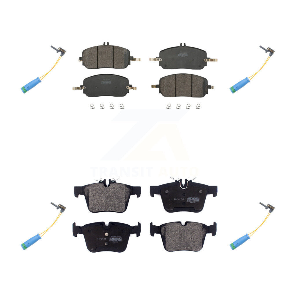 Positive Plus Front Rear Semi-Metallic Disc Brake Pads And Wear Sensors Kit For 2022-2023 Mercedes-Benz C300 Convertible Coupe Without Sport Package With 330mm Diameter Rotor KPW-101708