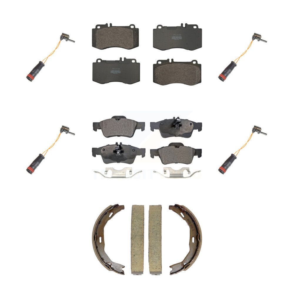 Positive Plus Front Rear Semi-Metallic Disc Brake Pads And Wear Sensors Kit (7Pc) For 2011 Mercedes-Benz E550 207.372 212.072 212.090 207.472 body code with Sedan RWD 5.5L rear brakes KPW-101832