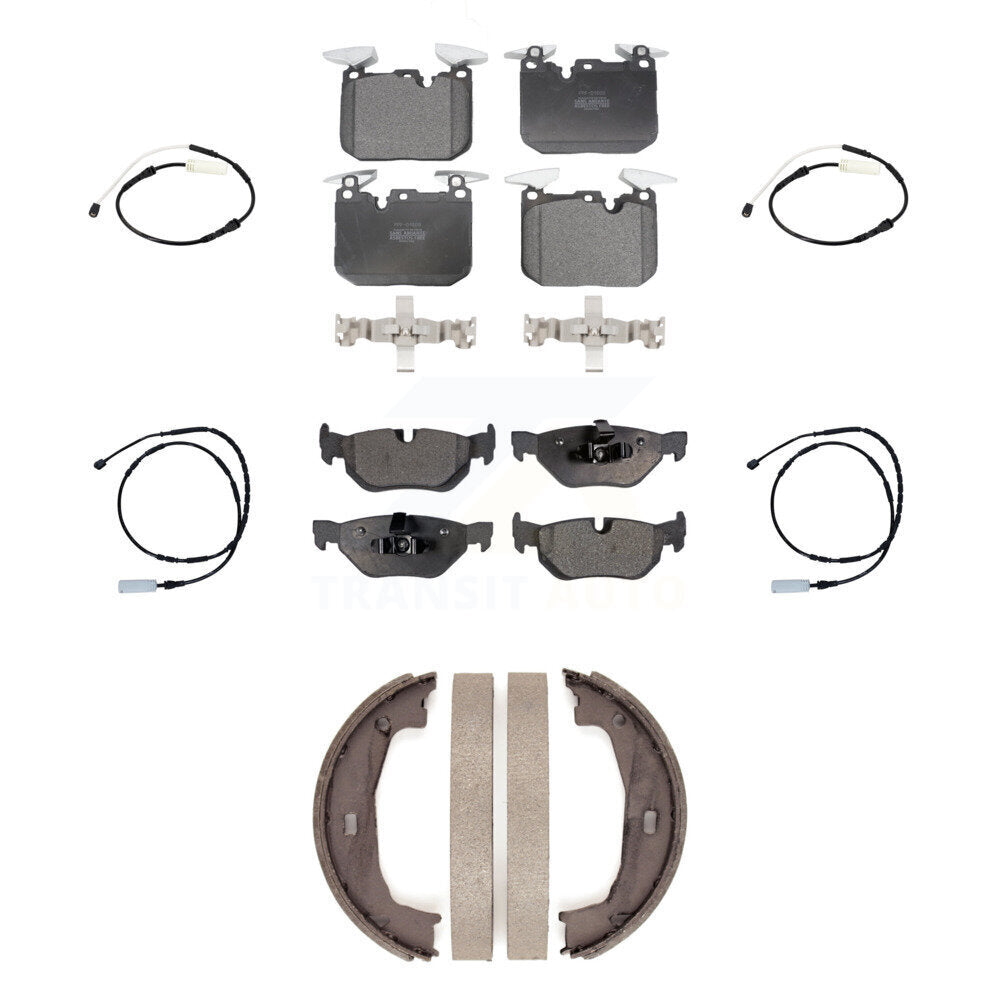 Positive Plus Front Rear Semi-Metallic Disc Brake Pads And Wear Sensors Kit (7Pc) For 2013 BMW 328i Sedan with 3.0L With 340mm Diameter Rotor KPW-101837