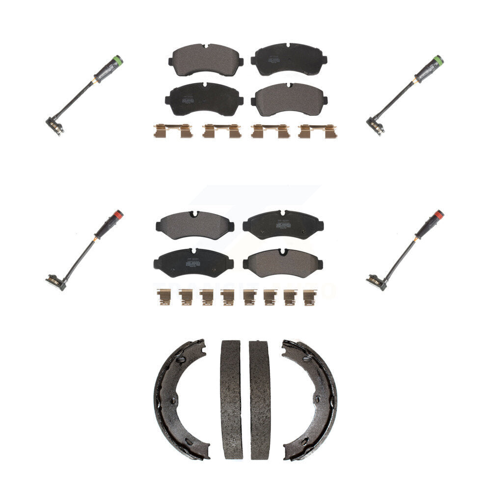 Positive Plus Front Rear Semi-Metallic Disc Brake Pads And Wear Sensors Kit (7Pc) For Mercedes-Benz Sprinter 1500 With Manual Parking KPW-101839