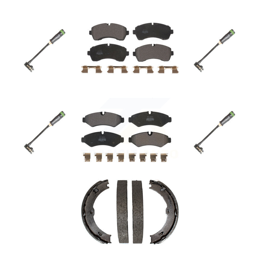 Positive Plus Front Rear Semi-Metallic Disc Brake Pads And Wear Sensors Kit (7Pc) For 2020-2021 Freightliner Sprinter 3500 With Single Wheels Solid Rotors KPW-101841