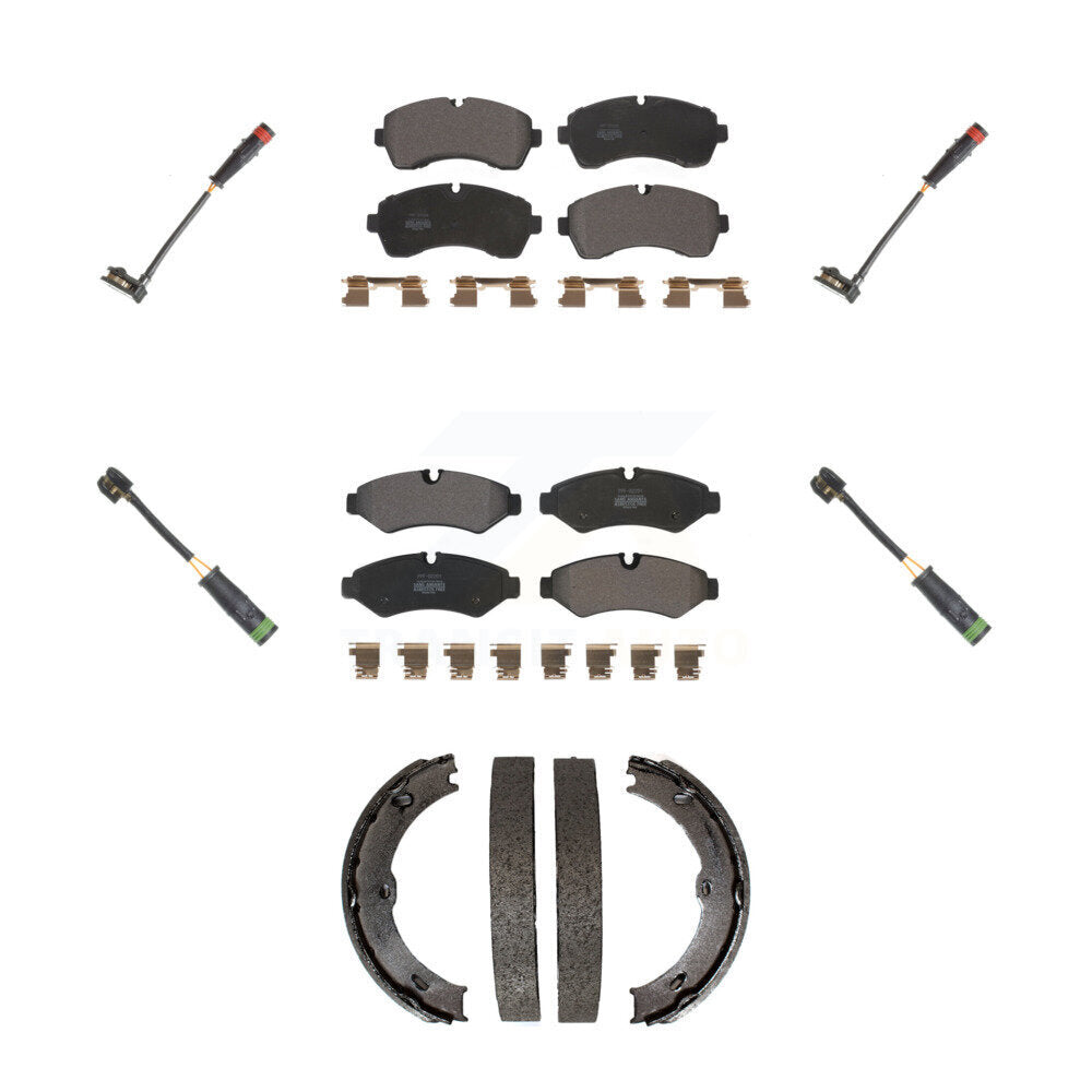 Positive Plus Front Rear Semi-Metallic Disc Brake Pads And Wear Sensors Kit (7Pc) For 2020 Mercedes-Benz Sprinter 3500XD With Single Wheels Electric Parking KPW-101842