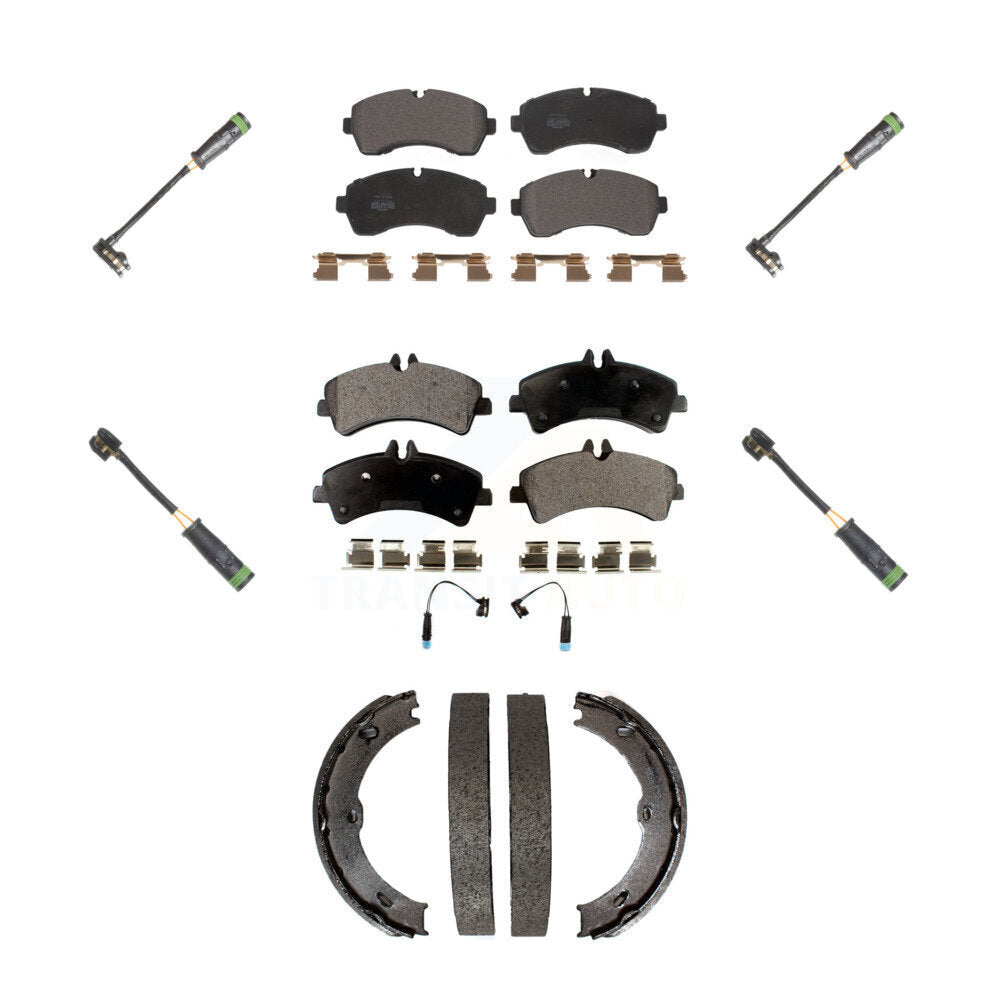 Positive Plus Front Rear Semi-Metallic Disc Brake Pads And Extra Wear Sensors Kit (7Pc) For 2018 Mercedes-Benz Sprinter 3500XD 3.0L With Single Wheels KPW-101843
