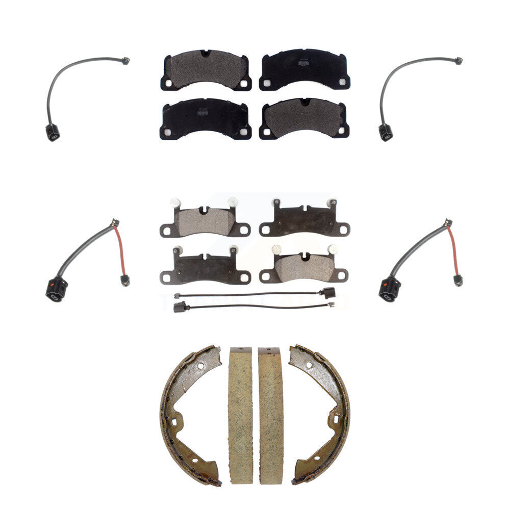Positive Plus Front Rear Semi-Metallic Disc Brake Pads And Wear Sensors Kit (7Pc) For Porsche Cayenne with Ceramic Composite KPW-101845