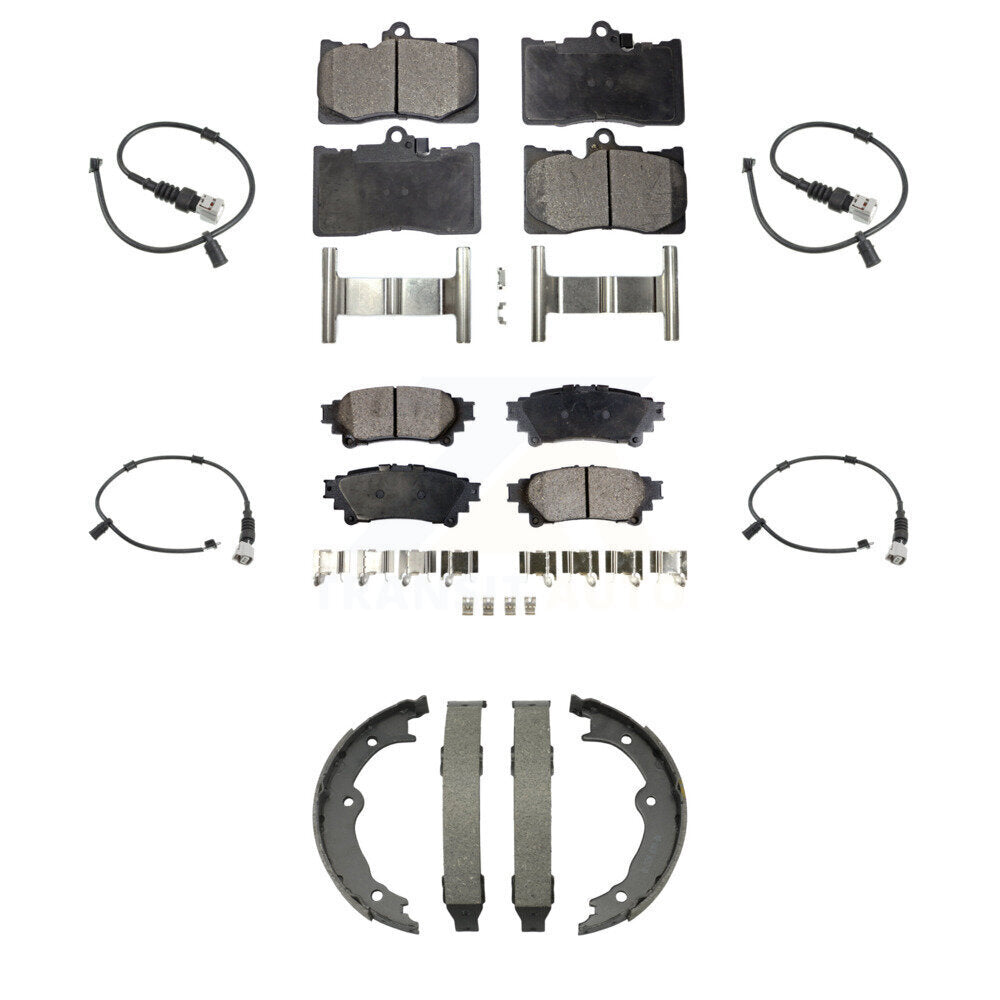 Positive Plus Front Rear Semi-Metallic Disc Brake Pads And Wear Sensors Kit (7Pc) For 2016-2020 Lexus GS350 AWD with 3.5L 380mm Brembo 6 Piston Calipers KPW-101851