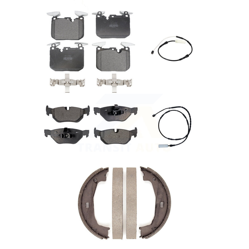 Positive Plus Front Rear Semi-Metallic Disc Brake Pads And Wear Sensors Kit (5Pc) For 2013 BMW 328i Sedan with 3.0L With 340mm Diameter Rotor KPW-101859