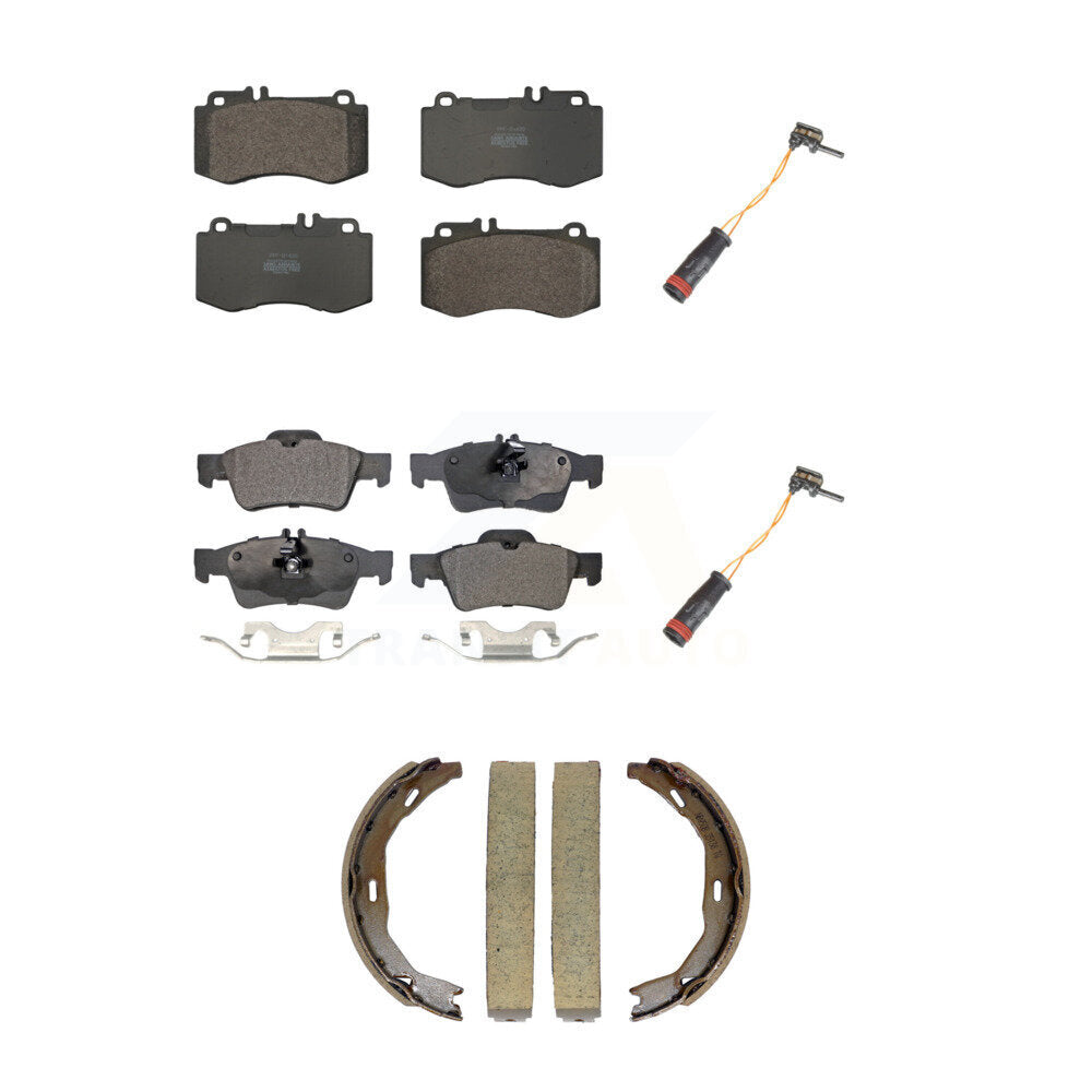Positive Plus Front Rear Semi-Metallic Disc Brake Pads And Wear Sensors Kit (5Pc) For 2011 Mercedes-Benz E550 207.372 212.072 212.090 207.472 body code with Sedan RWD 5.5L rear brakes KPW-101868