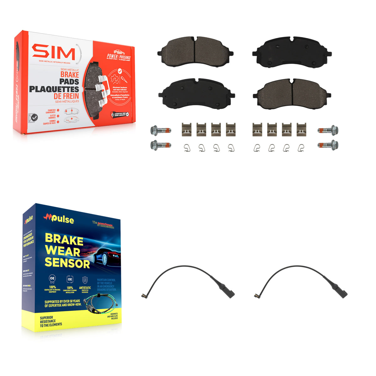 SIM Front Semi-Metallic Disc Brake Pads And Wear Sensors Kit For 2022-2023 Ford E-Transit With 5 Lug Wheels KSW-100848