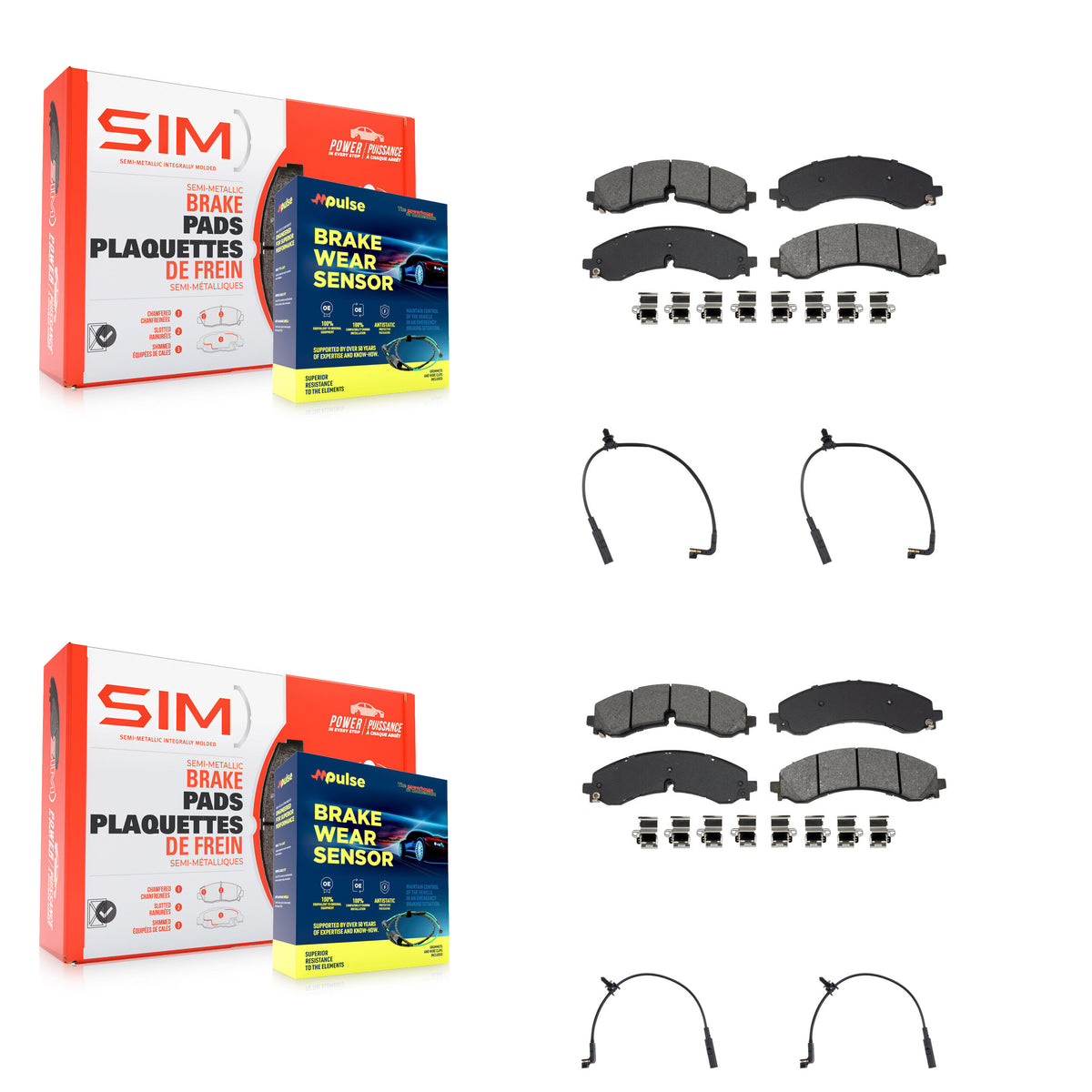 SIM Front Rear Semi-Metallic Disc Brake Pads And Wear Sensors Kit For GMC Chevrolet Silverado 2500 HD Sierra 3500 6.6L KSW-100882