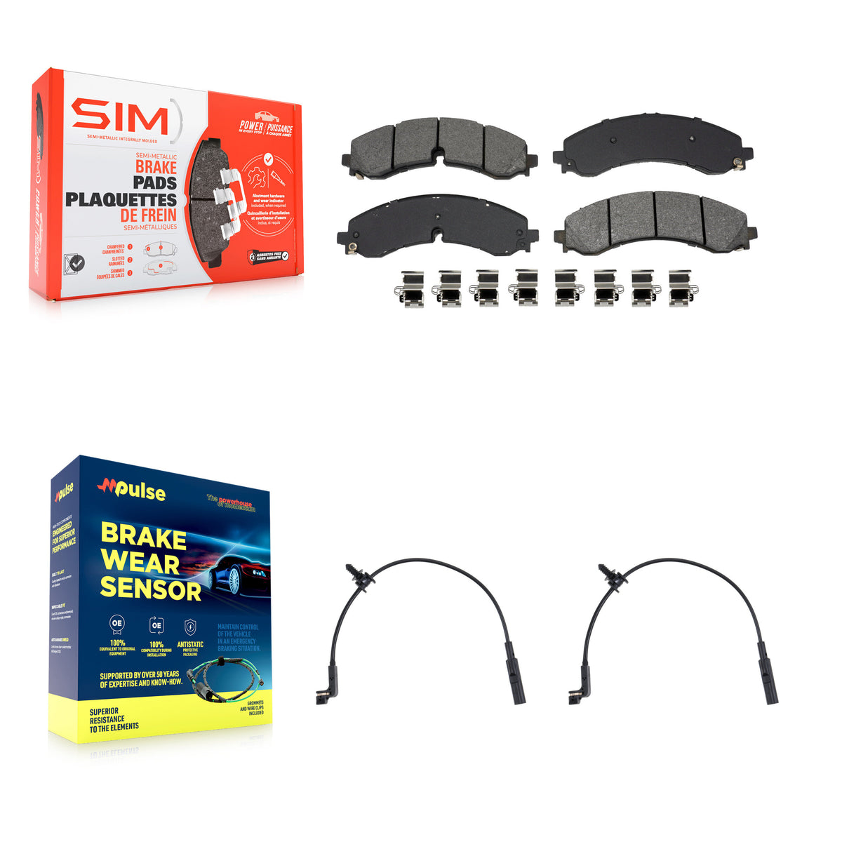 SIM Rear Semi-Metallic Disc Brake Pads And Wear Sensors Kit For GMC Chevrolet Silverado 2500 HD Sierra 3500 6.6L KSW-100929