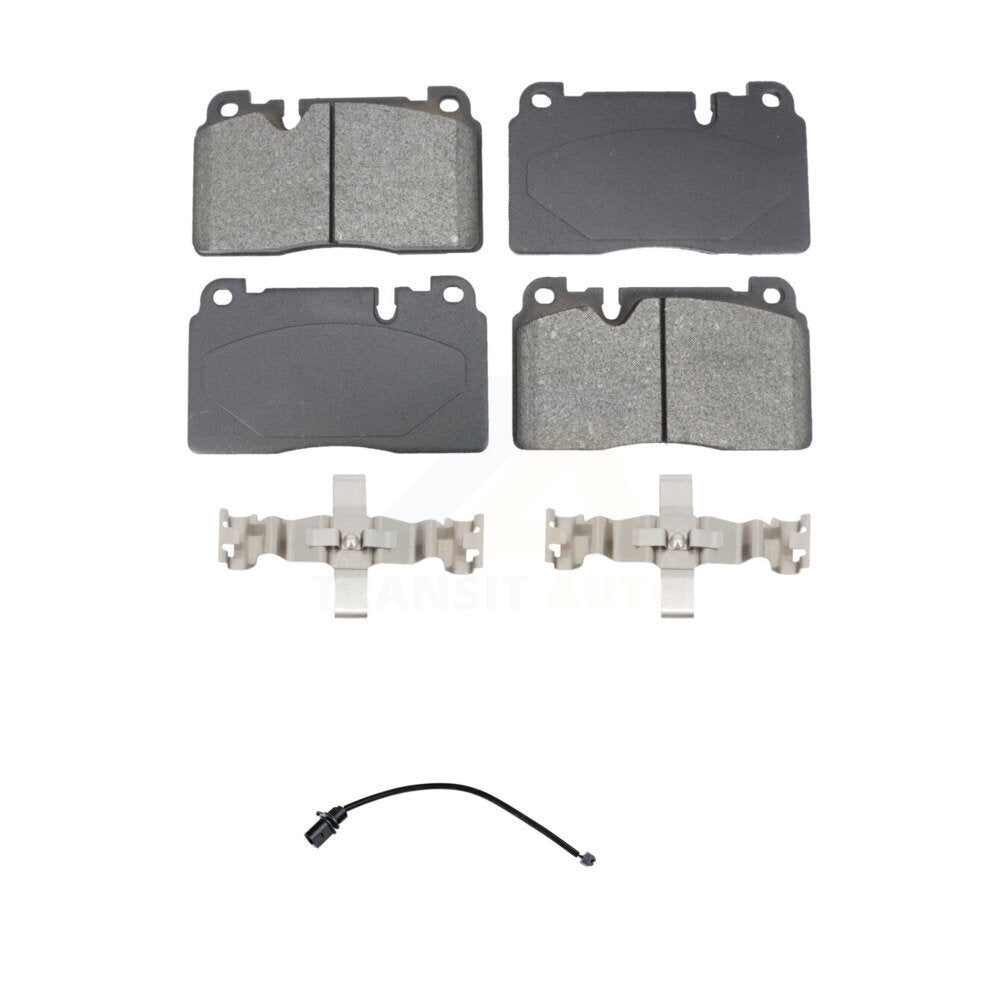 SIM Front Semi-Metallic Disc Brake Pads And Wear Sensors Kit For 2017-2019 Porsche Macan 2.0L With Cast Iron Black Painted Calipers KSW-101054