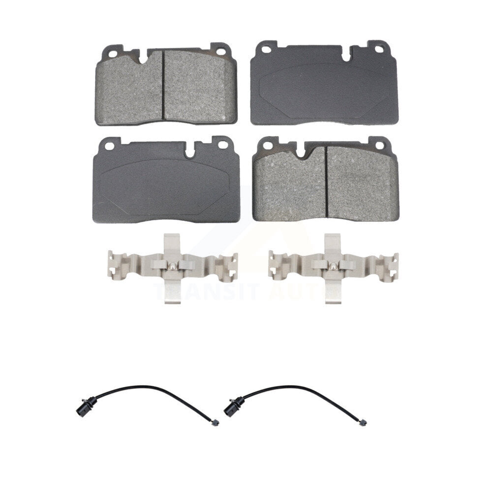 SIM Front Semi-Metallic Disc Brake Pads And Wear Sensors Kit For 2017-2019 Porsche Macan 2.0L With Cast Iron Black Painted Calipers KSW-101068