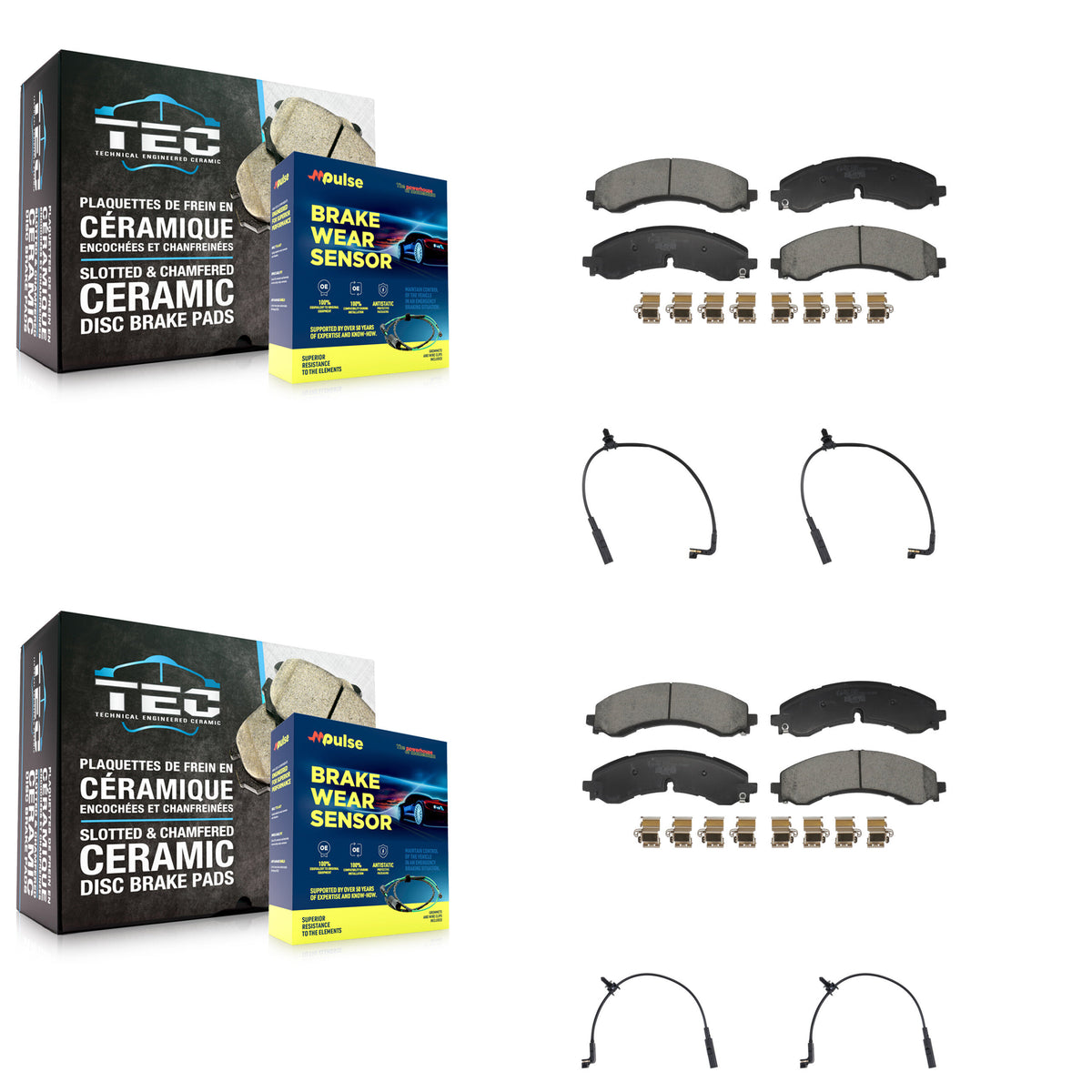 TEC Front Rear Ceramic Disc Brake Pads And Wear Sensors Kit For GMC Chevrolet Silverado 2500 HD Sierra 3500 6.6L KTW-101774