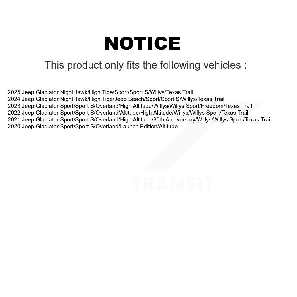 TMC Rear Suspension Shock Absorbers Pair For Jeep Gladiator - Left Right Side (Driver Passenger) K78-101242