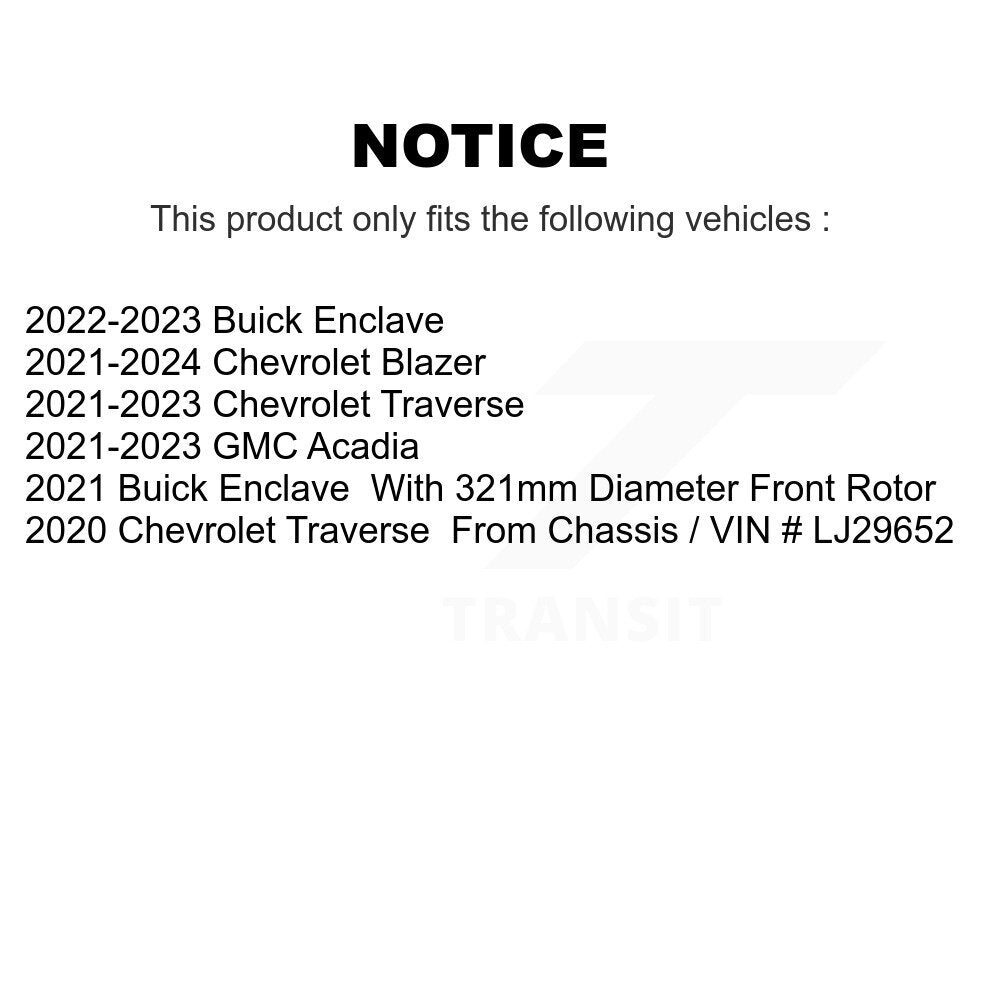 Transit Auto Front Rear Coated Disc Brake Rotors And Semi-Metallic Pads Kit For Chevrolet Traverse Blazer GMC Acadia Buick Enclave KGS-102791