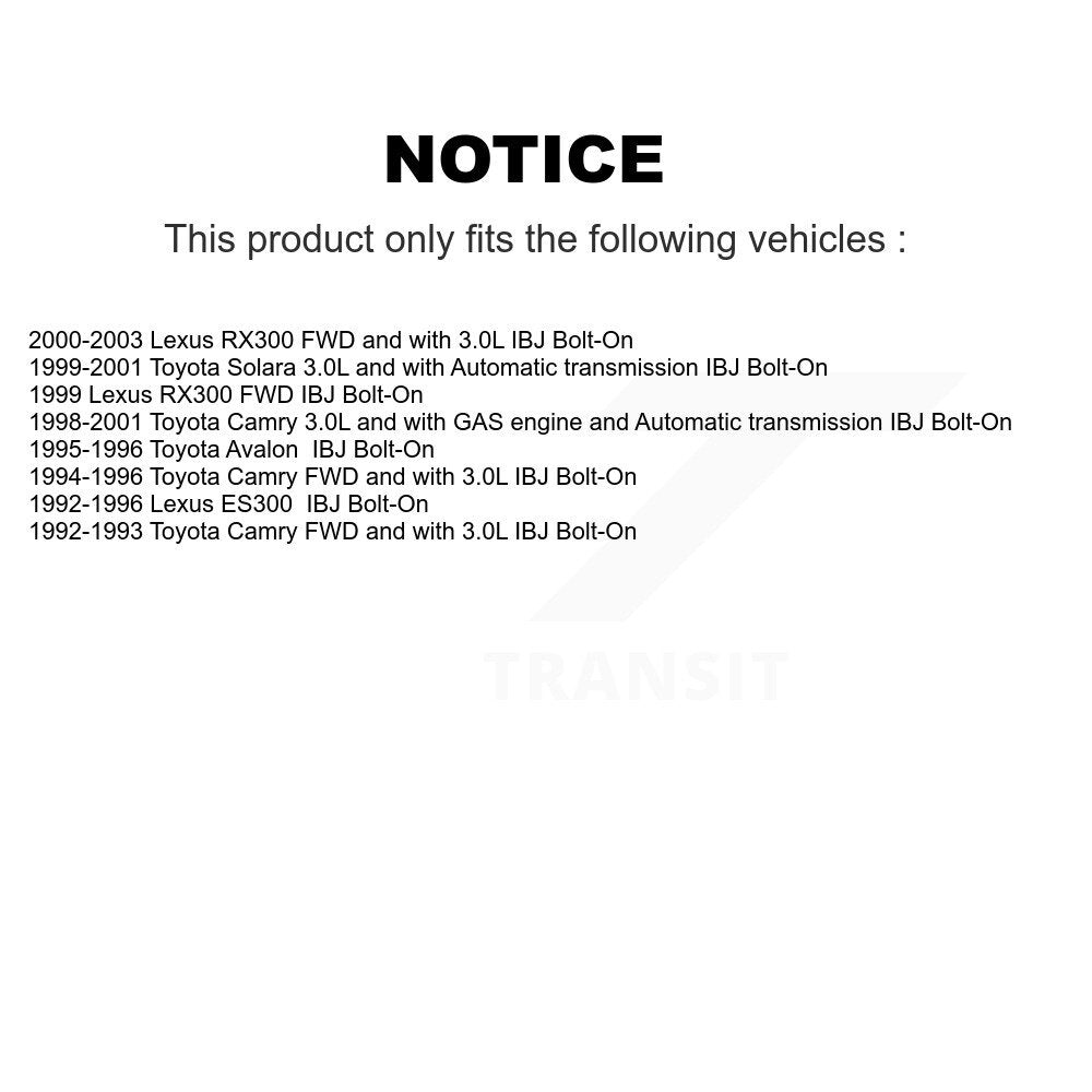 Kugel Front CV Axle Drive Shaft] Complete Assembly And Wheel Bearing Kit For Toyota Camry Lexus RX300 Solara ES300 Avalon IBJ Bolt-On - Left Right Side (Driver Passenger) KN7-100791