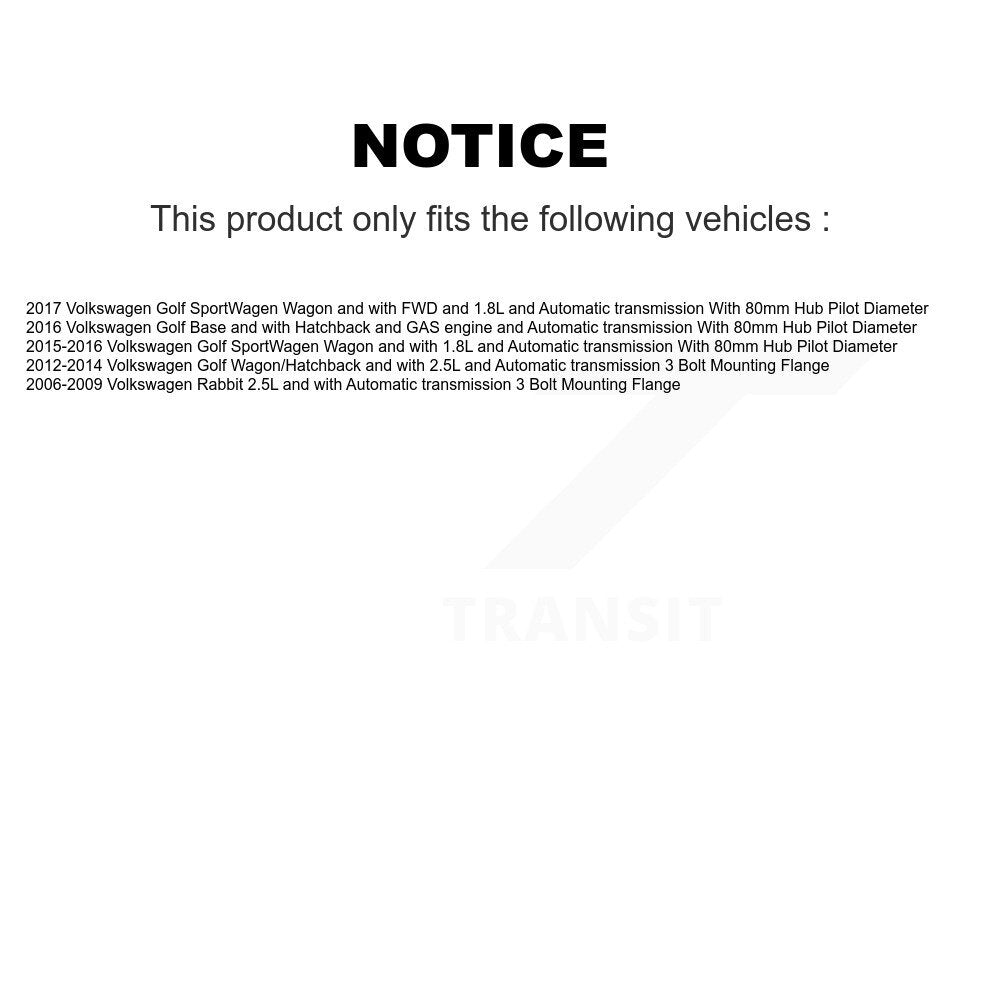 Kugel Front Right (Passenger Side) CV Axle Drive Shaft And Complete Wheel Hub Bearing Assembly Kit For Volkswagen Golf SportWagen Rabbit KN7-101206