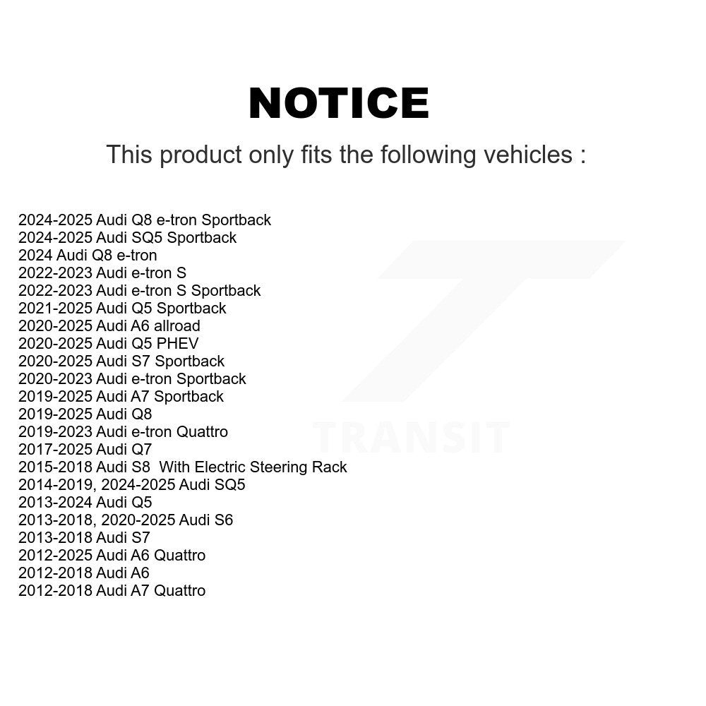 Buyers Guide for KTR-105929. Fits: Audi Q5 Q7 SQ5 Sportback Q8 A6 Quattro A7 e-tron PHEV S6 allroad S7 S S8 KTR-105929