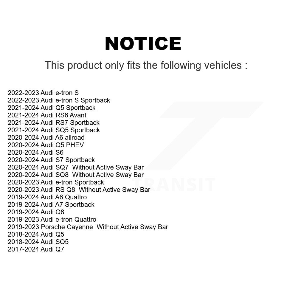 Buyers Guide for KTR-106010. Fits: Audi Q5 Q7 Porsche Cayenne SQ5 Sportback Q8 e-tron Quattro A6 PHEV RS6 Avant A7 SQ8 RS & more.
