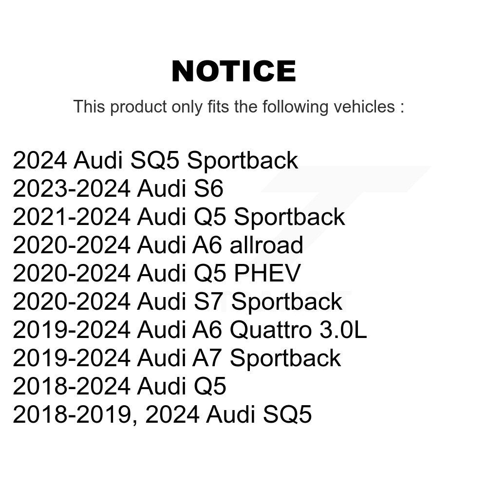 Buyers Guide for KTR-106016. Fits: Audi Q5 Sportback SQ5 A6 Quattro PHEV A7 allroad S7 S6
