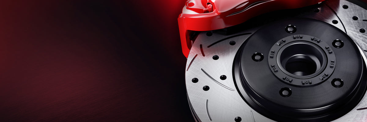 High-performance DS-One brake rotors featuring an exclusive bi-directional drilled and slotted design engineered for universal left or right installation and superior stopping power.