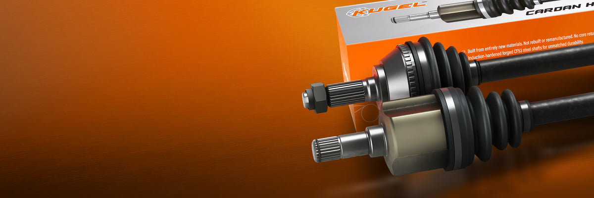 High-performance Kugel CV axle featuring a high-carbon AISI 52100 chromium alloy steel core and induction-hardened CF53 steel shafts for unmatched automotive durability.